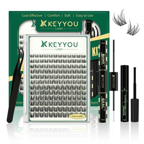 KEYYOULASH Lash Clusters Kit Thick 120pcs 8-18MIX Lash Extension Kit Volume Lash Clusters with Bond and Seal,Remover,Applicators for DIY Eyelash Clusters at Home (KY03 Kit)
