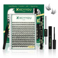 KEYYOULASH Lash Clusters Kit Thick 120pcs 8-18MIX Lash Extension Kit Volume Lash Clusters with Bond and Seal,Remover,Applicators for DIY Eyelash Clusters at Home (KY03 Kit)