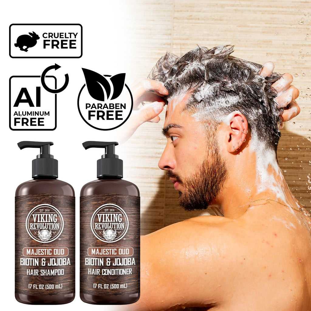 Viking Revolution Majestic Oud Shampoo & Conditioner Set - Biotin & Jojoba Oil for Thinning Hair (17 Oz)
