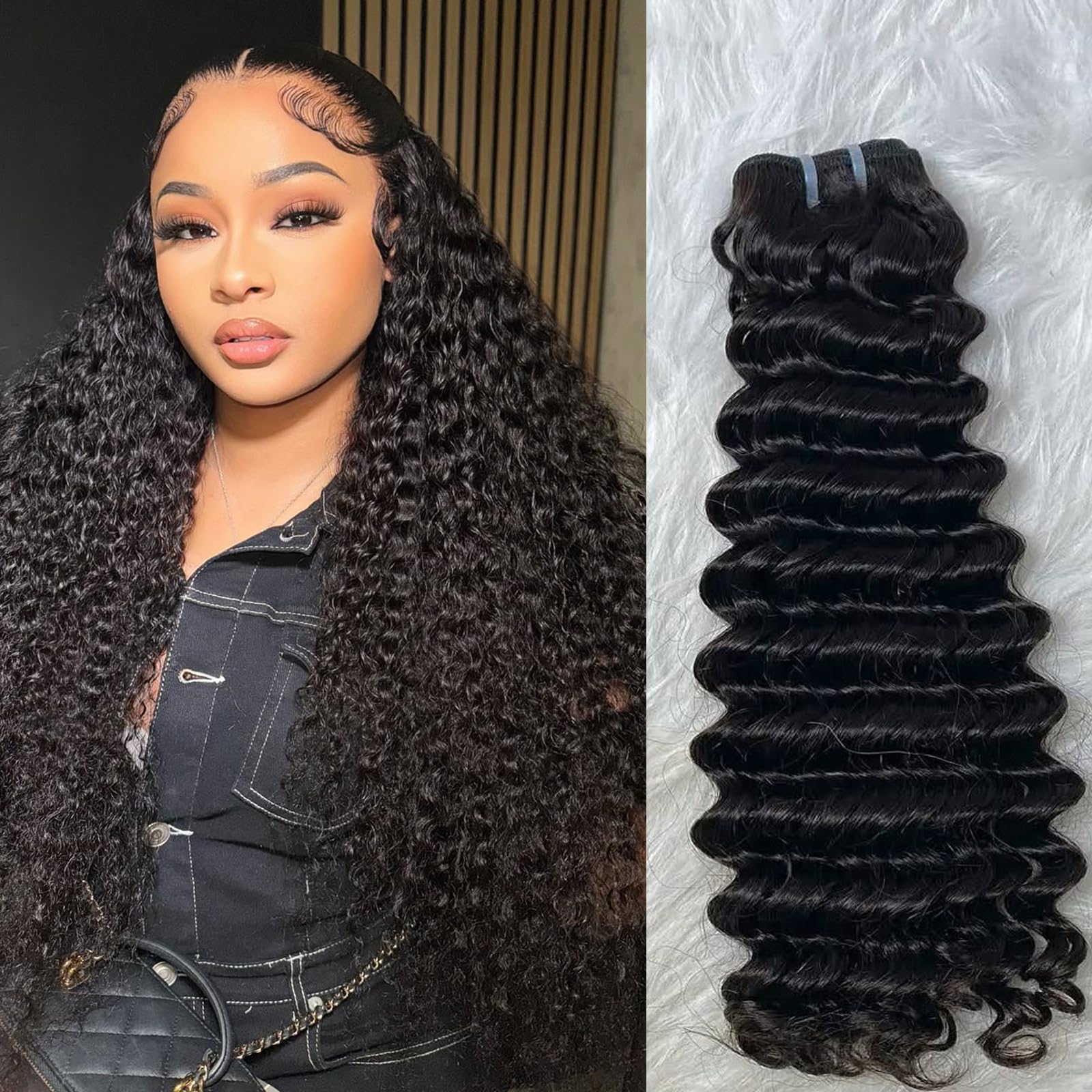 Weydlor 22 Inch Deep Wave Human Hair Bundles 12A Brazilian Deep Curly 1 Bundles for Black Women 100% Unprocessed Wet and Wavy Bundle Human Hair Natural Black