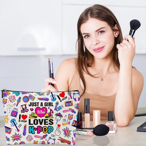 QualityLife K-Pop Makeup Bag K-Pop Music Movie Merch Just A Gi-rl Who Loves K-Pop Gift for Music Fan Kpop Team Gift