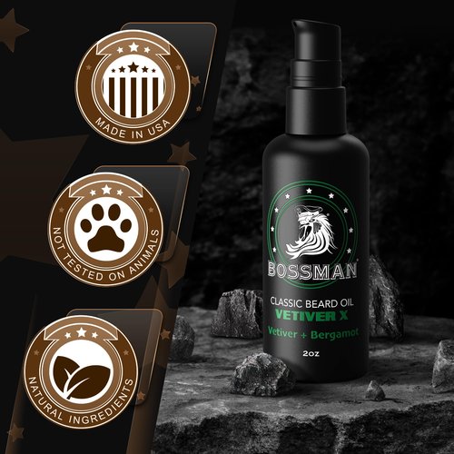 Bossman Organic Mustache & Beard Oil for Men, 2 oz – Natural Beard Moisturizer with Jojoba, Argan & Avocado Oils (Vetiver X Scent)