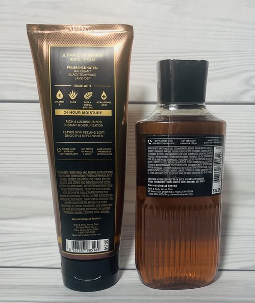Bath & Body Works Mahogany Teakwood Men's 3-in-1 Hair, Face & Body Wash and Body Cream 2 Piece Set