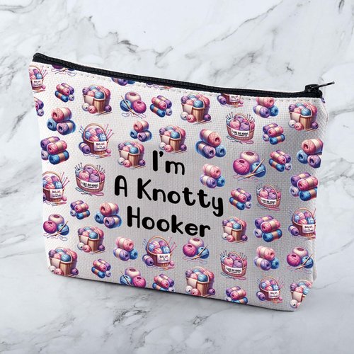MNIGIU Yarn Crocheter Gift Funny Crochet Cosmetic Bag Crocheting Bag I'm A Knotty Hooker Knitter Gift (Knotty Hooker Bag)