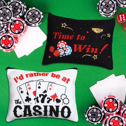 Reginary 12 Pcs Casino Makeup Bag Party Gifts Makeup Bag Queen of The Casino Cosmetic Travel Bags for Lover Lucky Dice Birthday Gift