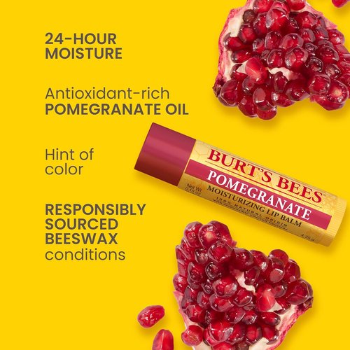 Burt's Bees Lip Balm - Pomegranate Flavor, Natural Beeswax Moisturizer, 2 Tubes, 0.15 oz Each