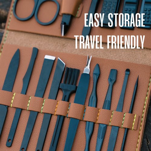 Nail Kit - Nail Clipper Set - Manicure Set -16 Stainless Steel Pieces Manicure Kit For Men’s - Pedicure Kit For Men - Mens Grooming Kit With Brown Leather portable Case by Hayvenhurst