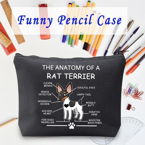 LEVLO Funny Rat Terrier Lovers Gifts: The Anatomy of A Rat Terrier Cosmetic Bags for Veterinary Mom Travel Toiletry (Black)