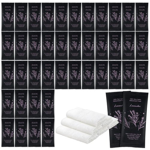 Hot or Cold Moist Cotton Towel Bulk Moist Towelettes Individually Wrapped 8.7" x 8.7",White Towel Services,Refreshment Pre Moistened Towels Lavender Scent for Travel Sport Party Spa Dentist Hotel100