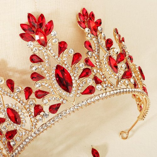 HEWEICSY Red Tiaras and Crowns for Women,Wedding Tiara for Bride,Rhinestone Queen Crown,Crystal Costume Hair Accessories for Birthday Prom