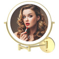 MIROAMZ Rechargeable Wall Mounted Lighted Makeup Vanity Mirror 9 Inch Double Sided 1X 10X Magnifying Bathroom Mirror, 3 Color Lighting, Touch Screen Dimming, 360 Rotation Shaving Mirror Gold