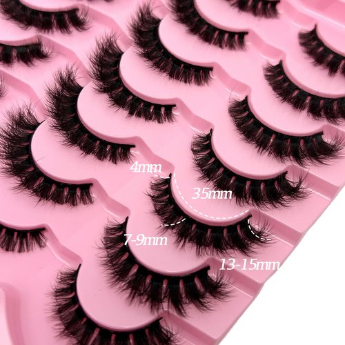 etokdos Short Fluffy Lashes Cat Eye 21 Pairs Natural False Strips Lashes Pack Wispy 3D Faux Mink Eyelashes
