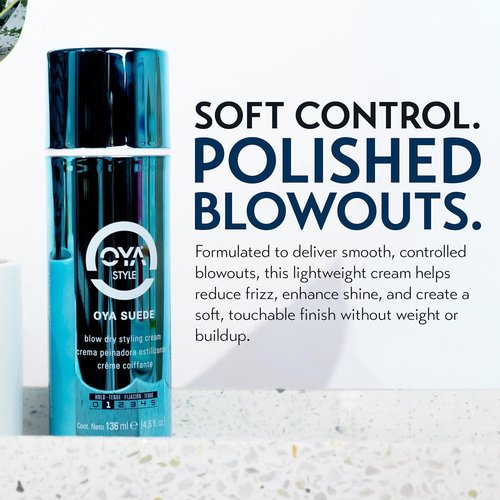 OYA Suede Blow Dry Hair Styling Cream - Lightweight Jojoba Formula for Smooth, Polished Finish - 4.6 Fl Oz