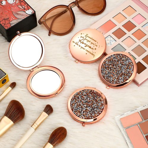 Fumete 4 Pcs Inspirational Compact Mirror Bulk Employee Thank You Gifts Sometimes You Forget You're Awesome Pocket Magnifying Cosmetic Mirror for Women Boss Birthday Coworker Staff Mom