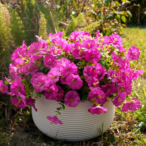 Fanfantoey Artificial Flowers - UV Resistant Silk Morning Glory Faux Plants | 14 Pcs for Outdoor Decor (Fuchsia)