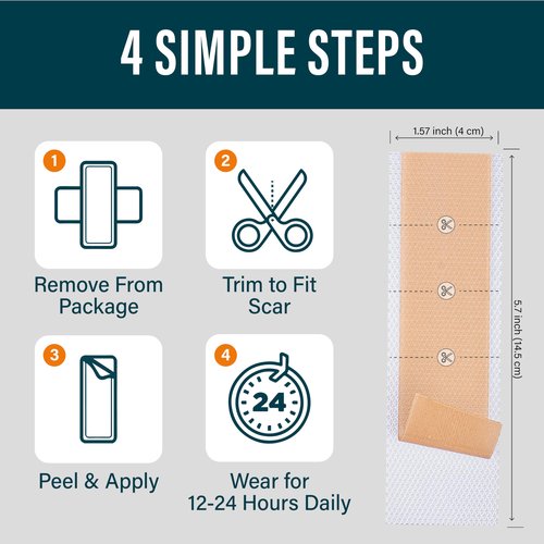 NUVADERMIS Silicone Scar Sheets - Extra Long Scar Sheets for C-Section, Tummy Tuck, Keloid, and Surgical Scars - Reusable Medical Grade Silicone Scar Sheets - 2 Packs of 4 - Medium Tone