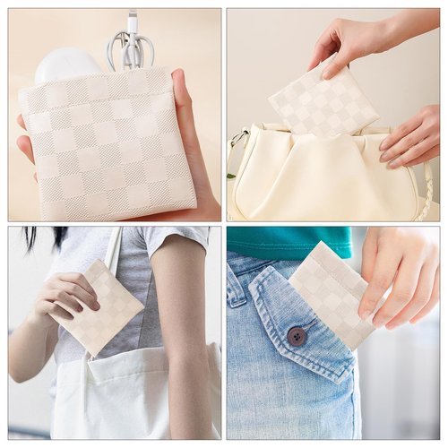 LYDZTION 2 Pieces Checkered Leather Makeup Bag Set for Women, Portable Cosmetic Bag Travel Toiletry Bag Organizer Waterproof Small Makeup Bag Aesthetic Accessories Storage Bag for Women-White