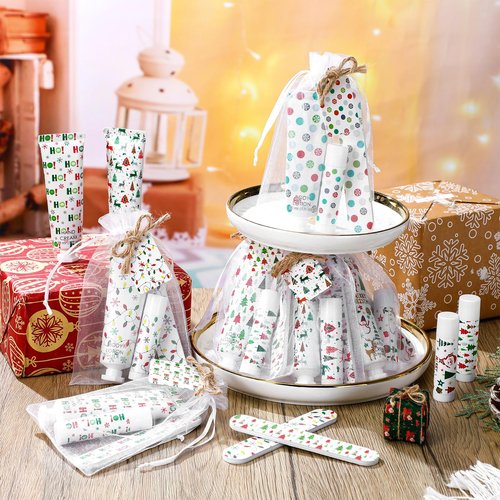 6 Sets/36 Pcs Christmas Party Favors Christmas Hand Cream Body Lotion Lip Balm Nail File Gifts Set Xmas Stocking Stuffers Travel Size Lotion Bulk Holiday Party Supplies for Coworkers Women Adults