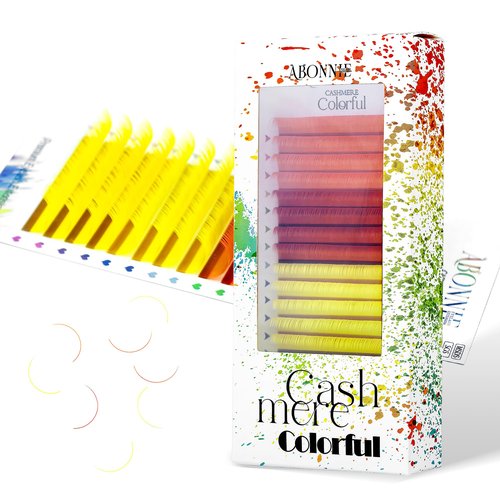 ABONNIE Colored Lash Extensions, 16 Rows Cashmere eyelashes, 0.07 D Curl 13mm Classic eyelash Extensions, Single Lash Extensions for Professional Salon Use (0.07-D-Yellow Gradient 13mm