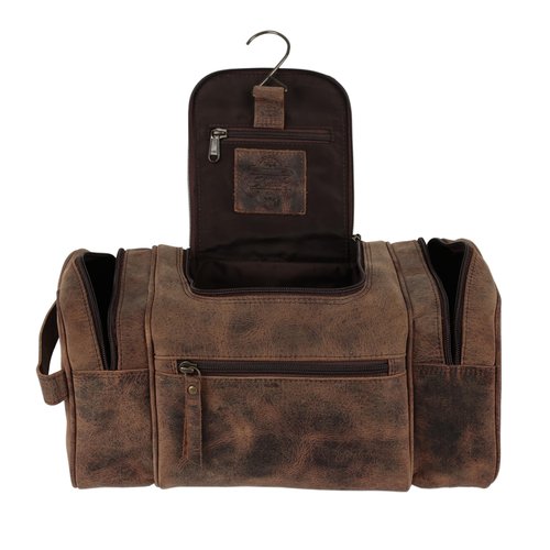 KomalC Extra-Large Leather Toiletry Bag for Men & Women – Luxury Travel Dopp Kit with Multi-Compartment Storage, Waterproof Lining & Premium YKK Zippers – Unisex Toiletry & Cosmetic Organizer