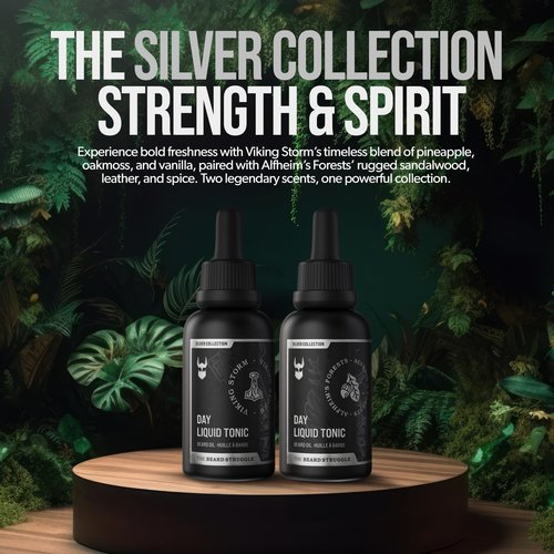 The Beard Struggle - Day Liquid Tonic Beard Oil - Silver Collection (Viking Storm) - Beard Oil for Men - Moisturize, Softens Hair, Reduces Itch - Day Time Beard Growth Oil (1 Fl oz)