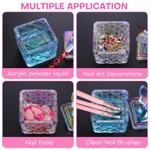 Noverlife Mini Glass Dappen Dish for Nail Art Acrylic Liquid Powder, Crystal Monomer Dish with Butterfly Lid, Small Monomer Cup Acetone Dish Acrylic Liquid Cup for Home & Nail Salon Manicure Tools