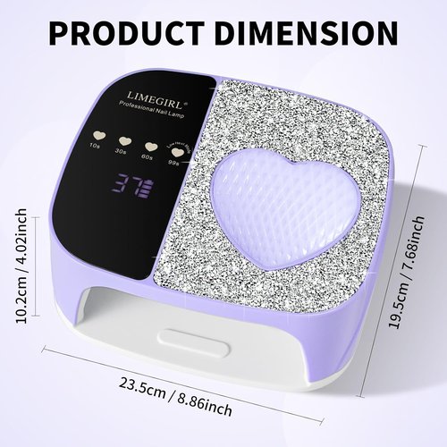LIMEGIRL UV LED Nail Lamp Kit - Professional Fast Curing Purple Dryer with 4 Timer Settings | Cordless Rechargeable for Home & Salon Use