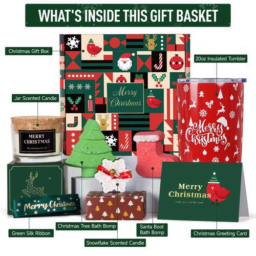 Christmas Gifts for Women – Xmas Relaxing Spa Scented Candle Insulated Tumbler Thank You Gift Basket for her, Mom, Wife, Girlfriend, Sister, Bestie, Friends, Coworkers, Teacher,Birthday Gift Box Set
