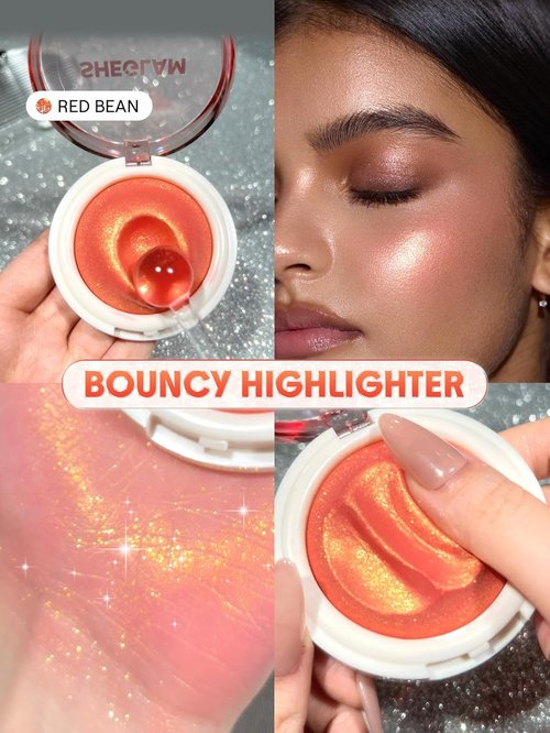 SheGlam Glowchi Bouncy Highlighter - Mochi-Like Formula for Long-Lasting Shimmer | Red Bean