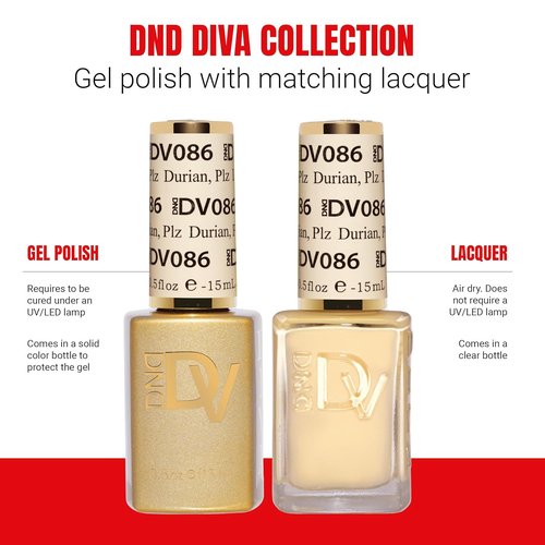 DND Gel Polish Coquette Collection - UV/LED Gel & Air Dry Nail Lacquer Duo, 086 Durian, 0.5 Fl Oz