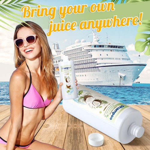 SiliFine 4 Pcs Extra Large Plastic Flask Kit 17 oz 34 oz Empty Shampoo Conditioner Bottles Funnel Flasks Kit Bottle Leak Proof Cruise Bottle Plastic Container, Bottles for Beach Cruise Ship Essentials