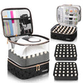 Partreko Clear Nail Polish Organizer Holds 60 Bottles (15ml/0.5fl.oz)& Nail Lamp, Double Layer Nail Supplies Organizer Case Transparent, PU Leather Nail kit Storage Bag for Manicure Tools (Black)
