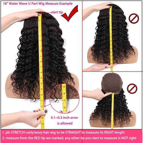 huarisi Water Wave U Part Wig Human Hair for Women 100% Unprocessed Brazilian Virgin Curly Upart Wig Human Hair Wigs 150% Density Natural Color (14 Inch)