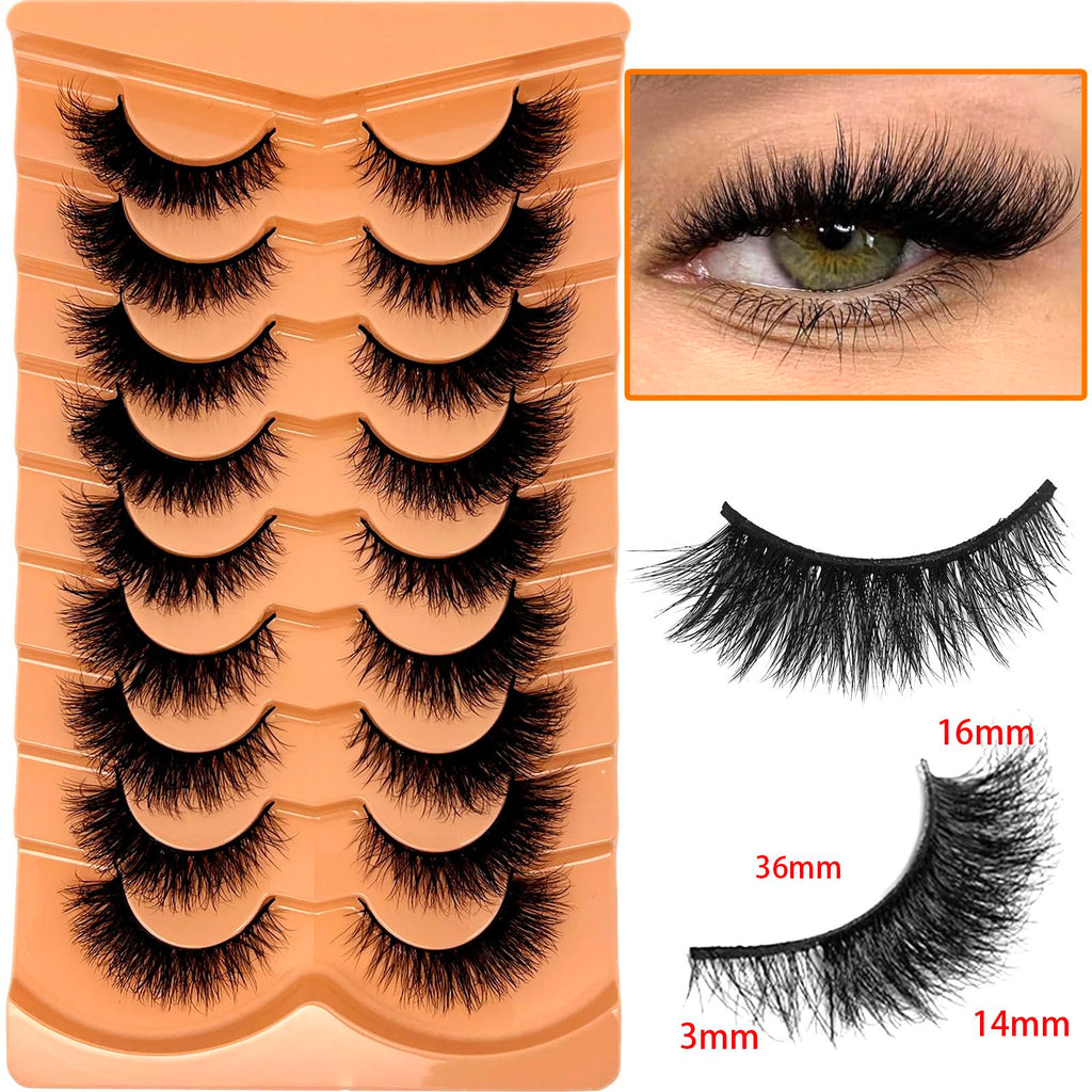 VOCOAK Cat Eye Lashes Mink Wispy Strip Lashes Natural Look Short Fluffy Fox Eye False Eyelashes C Curl Lash Strips Soft Faux Mink Fake Cateye Eyelashes Pack