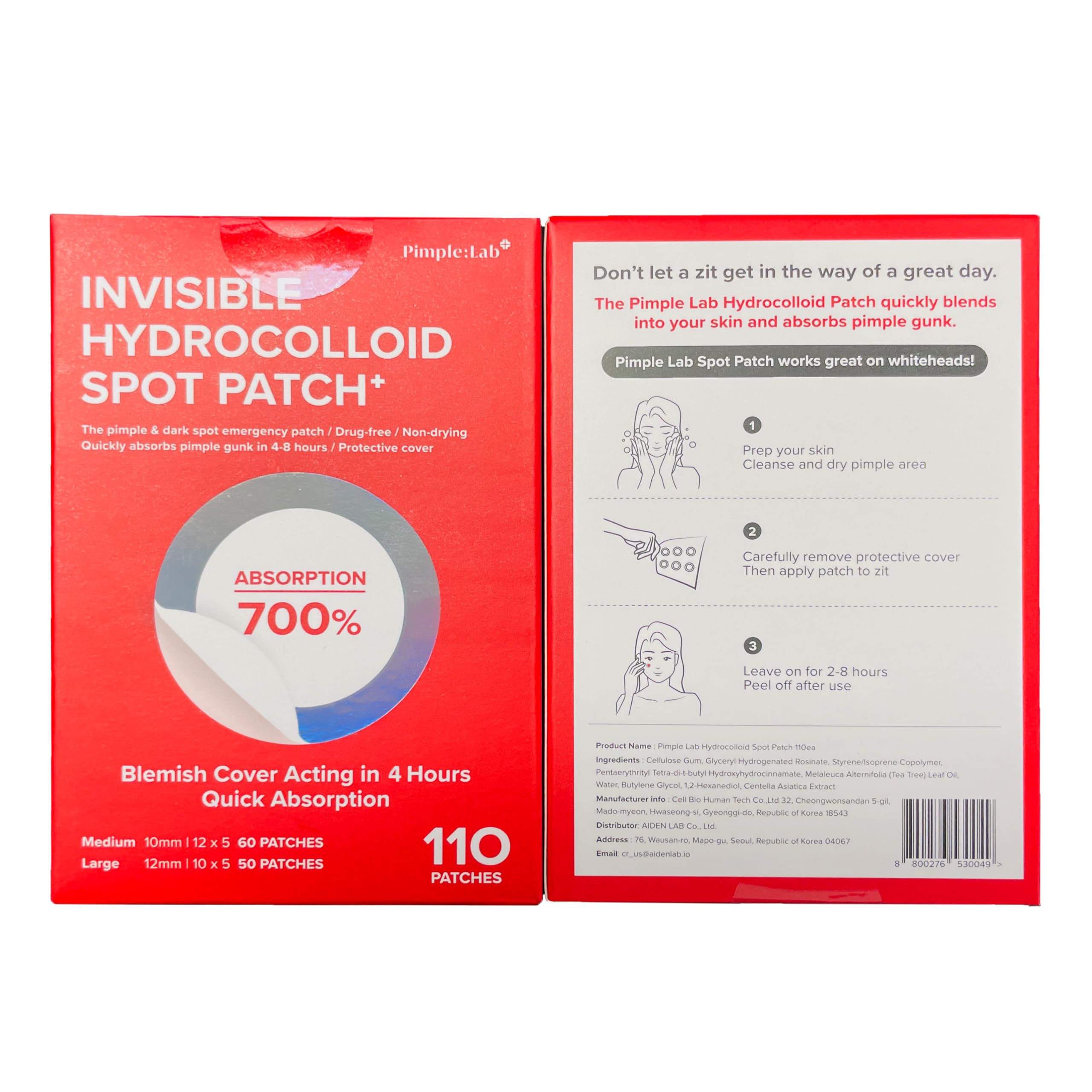Zit Patches for Face - Invisible Spot Clear Pimple Patches - Fast Acting Thin Hydrocolloid Acne Dots Breakouts Treatment - Stickers Blemish Cover for Makeup Tea Tree, CICA, Madecassoside Waterproof