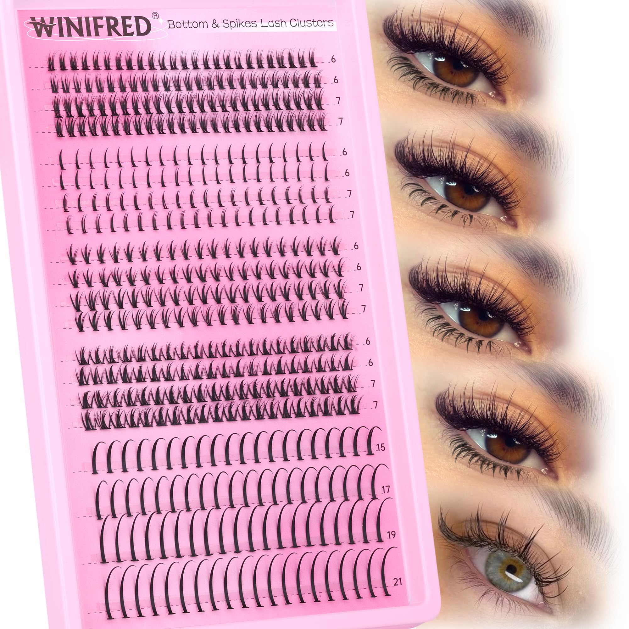Winifred Bottom Lash Clusters with Spikes 4 Styles Lower Individual Lashes 6-7mm 420pcs Wispy Eyelash Clusters Fairy Cluster Eyelash Extensions Spiky Lashes Clusters