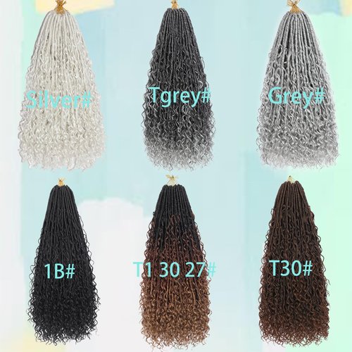 Silver White Goddess Locs Crochet Hair 7-Pack Pre Looped Braiding Hair 84 Strands Bohemian Faux Loc Boho Braids River Locs Dreadlocs Hair for Black Women (Silver white, 18 Inch(Pack of 7))