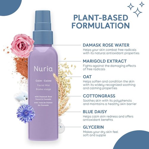 Nuria Calm Facial Mist - Fragrance-Free Damask Rose Water Spray with Marigold & Oat | 120mL/4.1 fl oz