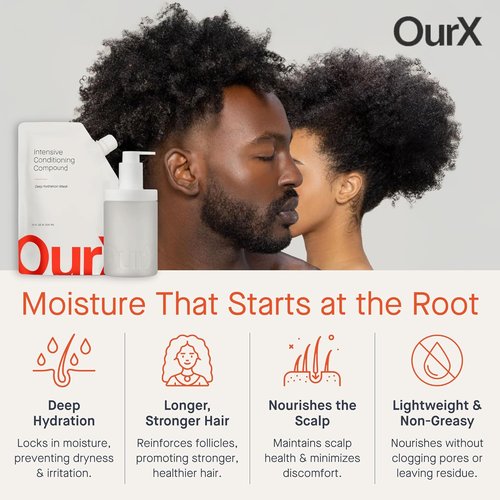 OurX Hydration Hair Mask - Intensive Conditioning for Curly, Coily & Frizzy Hair | 300ml Peptides & Squalane Formula