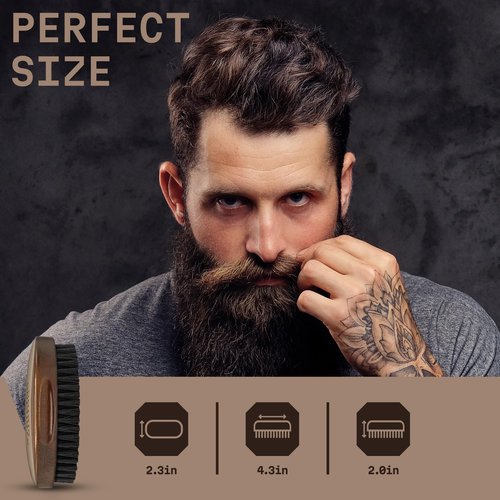 Striking Viking Beard Brush for Men - 4.3 in Beech Wood Handle, Brown - Boar Bristle Beard Brush & Grooming Comb - Travel Size Pocket Groomer