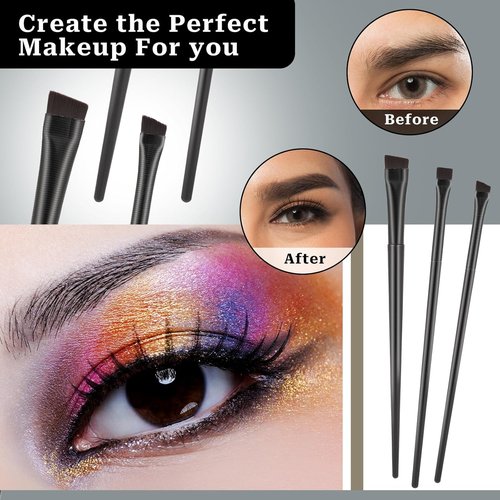 Skiennix 12 Pack Angled Eyeliner Brush Set - Ultra Thin Eyebrow & Eye Makeup Applicators