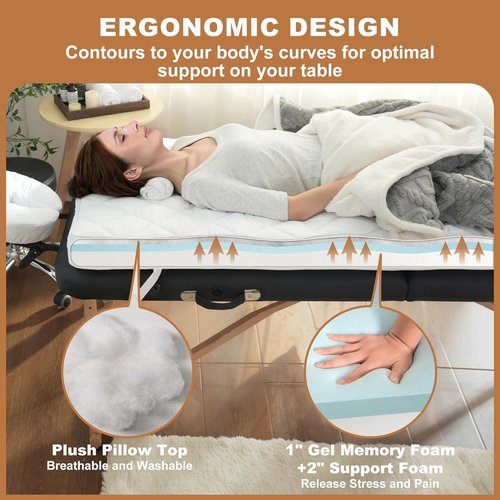 Skiennix Gel Memory Foam Lash Bed Topper Set - Waterproof Fluffy Pillow Cover | 3.2 Inch Spa Massage Table Topper & Face Rest Cover