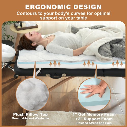 3.2 Inch Lash Bed Topper Set,Gel Memory Foam Massage Bed Topper, Waterproof Fluffy Pillow Top Cover for Spa Esthetician Wax,Includes White Massage Table Toppe & Face Rest Cover