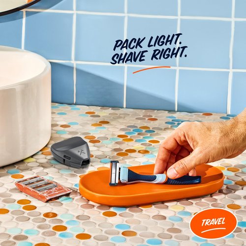 Dollar Shave Club | Travel Shave Set | 4 Swift Rinse Refill Cartridges, 1 Handle (Blue), 1 Razor Cover