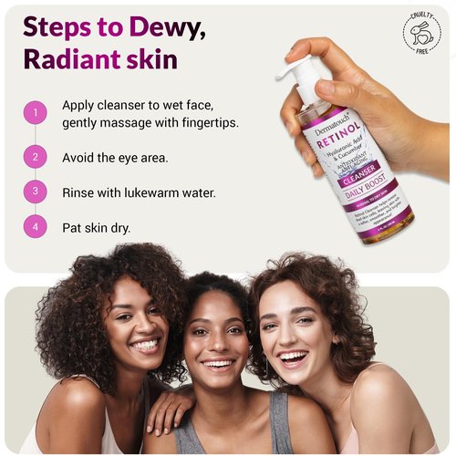 DERMATOUCH Retinol Face Cleanser, Daily Face Wash With Hyaluronic Acid, Cucumber, and Vitamins for Normal to Dry Skin, Hydrating Antioxidant Formula, Clean Skin Care, Made in USA, 8 Fl Oz
