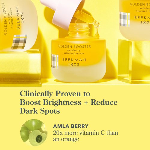 Beekman 1802 Golden Booster Amla Berry Face Serum – Plant-Based Vitamin C Alternative – Brightening & Tone-Evening Serum – Helps Reduce the Look of Dark Spots – Sensitive Skin Safe – 1 fl oz