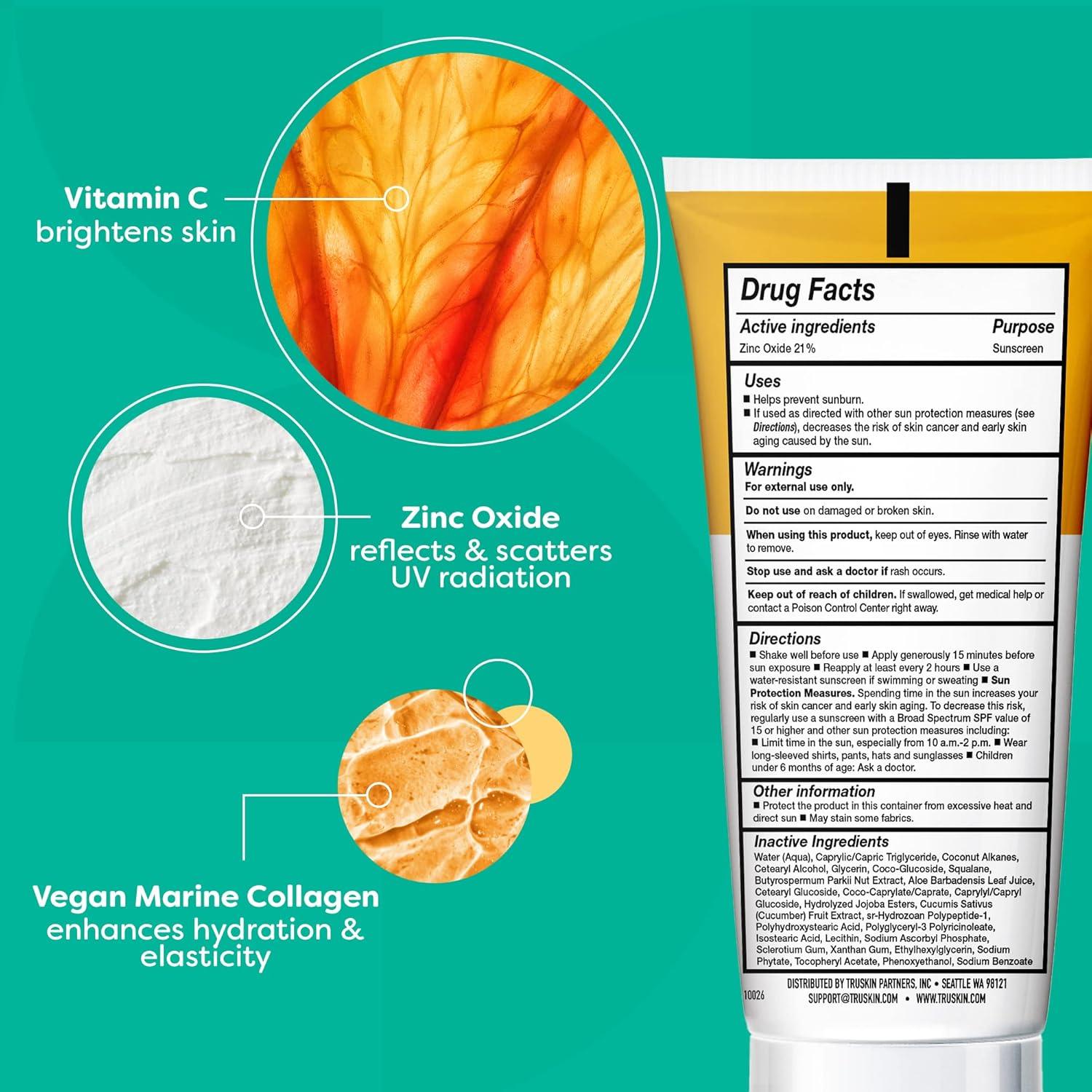 TruSkin Mineral Sunscreen SPF 30 - Zinc Oxide Broad Spectrum Protection with Squalane & Vitamin C | 1.7 fl oz