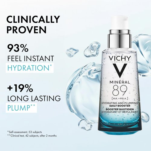 VICHY Mineral 89 Booster, Pure Hyaluronic Acid Serum for Face with Polyglutamic Acid for Skin Barrier Repair, Plumps & Hydrates, Lightweight Hydrating Serum, Oil-Free, Non-Sticky, 1.7 Fl Oz