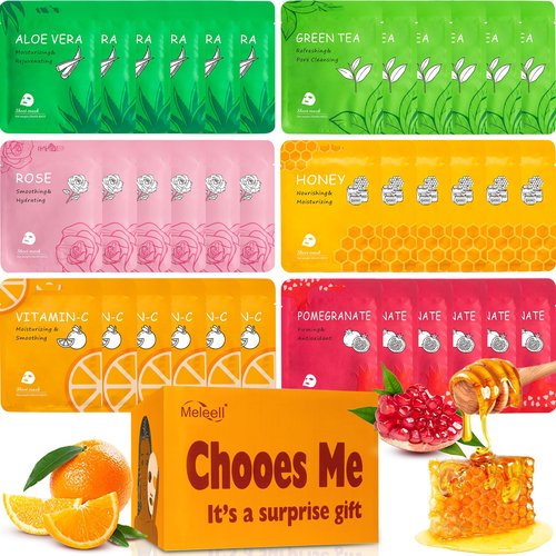 Meleell 36 Pack Face Masks Skincare Bulk Pack,Hydrating Face Masks Beauty For Sensitive Skin,Sheet Masks For Faces,Facial Masks Sets For Women Skin Care (36-Packs)