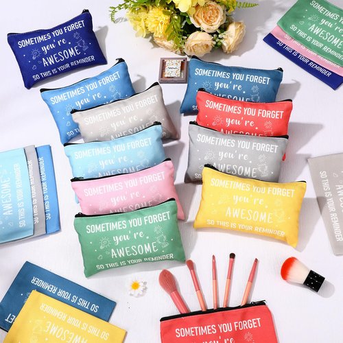 Reginary 20 Pcs Inspirational Gifts Bulk for Women Cosmetic Bag Makeup Bag with Zipper for Birthday Christmas Encouragement Appreciation Gifts(Macaron Color,Sometimes You Forget)